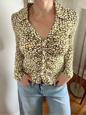 Like New Maeve by Anthropologie Yellow Patterned Button-Front Top